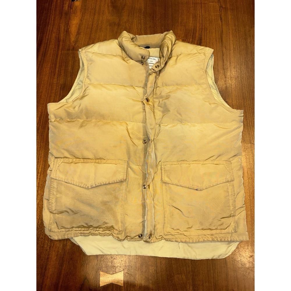 Vintage 60s 70s LL Bean Puffer Vest Goose Down Made In USA Size M Beige